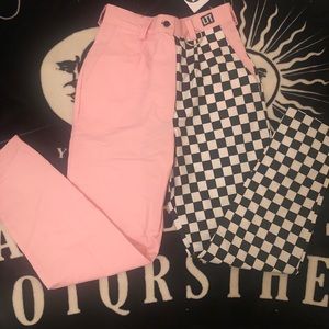 Baby pink and checkerboard pants